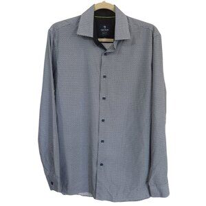 Tom Baine Mens Dress Shirt Wrinkle Free Medium Slim Fit 15 -15.5 Blue